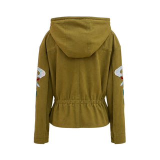 Valentino Khaki Embellished Floral Embroidered Hooded Jacket Size IT 44