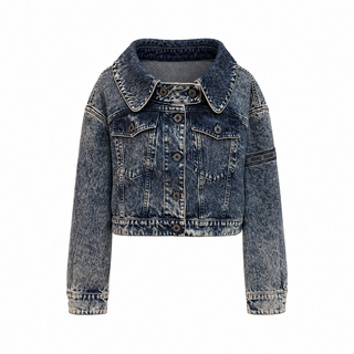 Miu Miu Acid Wash Cropped Denim Jacket Blue Size 38