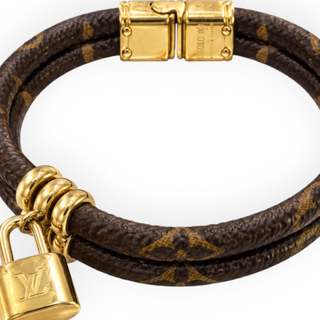 Louis Vuitton Brown Monogram Canvas Keep It Twice Padlock Bracelet Gold Hardware