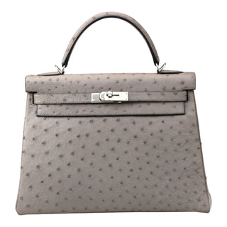 Hermès Gris Agate Ostrich Leather Kelly 32 Bag