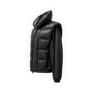 Isabel Marant Black Lambskin Leather Puffer Jacket with Removable Sleeves Size 34