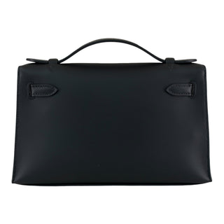 Hermès Kelly Pochette Black Swift Leather Clutch with Palladium Hardware