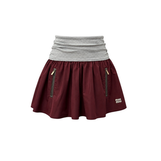 Miu Miu Burgundy Technical Mini Skirt with Grey Knit Waistband Size IT 36