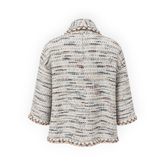 Chanel White Multicolor Tweed Braided Trim Jacket Size FR 44