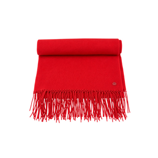 Chanel Vibrant Coral Pink Cashmere Fringed Shawl Scarf