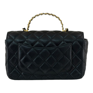 Chanel Mini Top Handle Flap Black Lambskin Bag with CHANEL Chain Handle