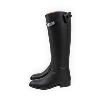 Hermès Black Box Calfskin Jumping Kelly Buckle Knee-High Boots Size EU 40