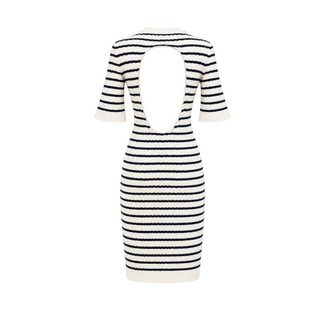 Chanel Ivory & Navy Striped Open-Back Knit Midi Dress Size FR 36