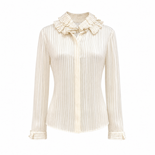 Saint Laurent Ivory Striped Silk Blouse & Trousers Set Size FR 38