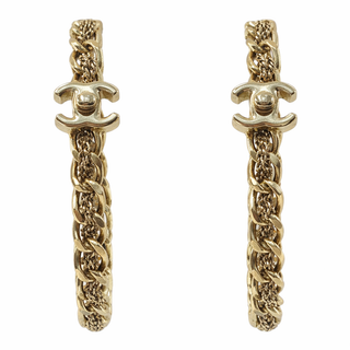 Chanel Gold Tone CC Chain Hoop Earrings