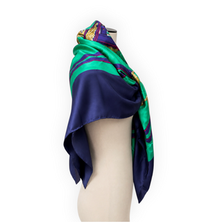Hermès Green Purple Fuchsia 140cm Summer Twill Silk Brides de Gala Shawl