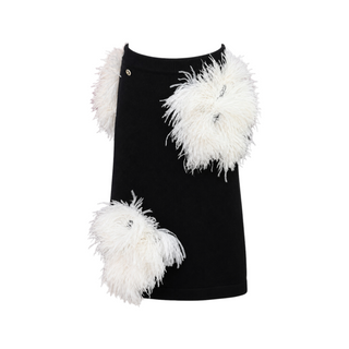 Chanel Black Cashmere White Ostrich Feather Embellished Mini Skirt FR 36