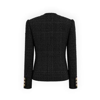 Chanel Black Tweed Chain-Trim Jacket with Gold-Tone Buttons Size FR 36