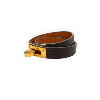 Hermès Dark Brown Leather Kelly Double Tour Bracelet Gold Hardware