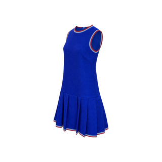 Gucci Royal Blue Wool Blend Sleeveless Pleated Mini Dress with Red and White Trim