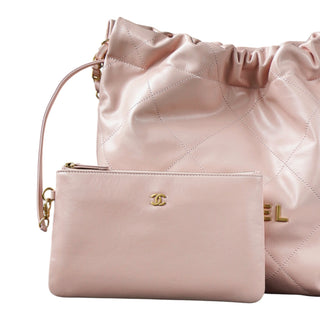 Chanel 22 Small Pearl Pink Quilted Calfskin Shoulder Tote Bag with Gold-Tone Hardware