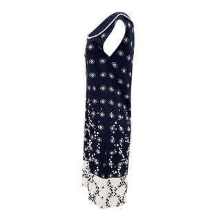 Chanel Navy & White Camellia Silk Blend Embellished Dress Size FR 38