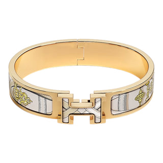 Hermès Clic H Harnais Légendaire Beige Lin Bracelet Gold Plated