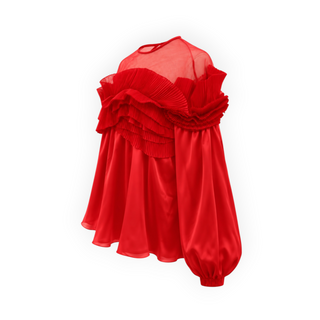 Givenchy Red Silk Pleated Ruffle Tulle Blouse FW08-09 Size FR 40
