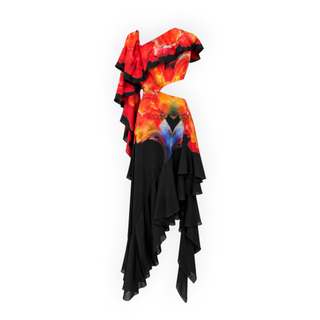 Alexander McQueen Multicolour Solarised Orchid Cut-Out Silk Midi Dress Size IT 40