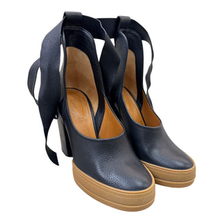 Chloé Black Leather Bow Platform Block Heel Pumps