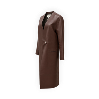 Hermès Brown Leather Longline Coat with Silver-Tone Hardware Size 34