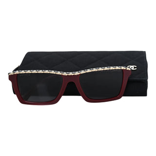 Chanel Burgundy Chain Trim Square Sunglasses