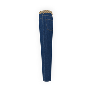 Gucci Blue Denim GG Monogram Waistband Straight-Leg Jeans Size IT 26