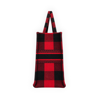 Christian Dior Red & Black Check Embroidered Canvas Large Book Tote