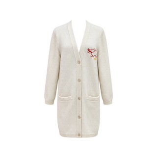 Gucci Ivory Wool Long Cardigan with Embroidered Elephant Motif