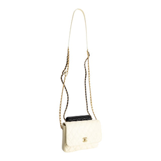 Chanel 2019 Side Pack Flap Crossbody Bag Set in Black & White Lambskin