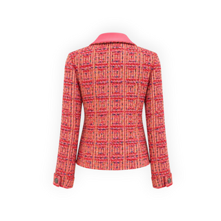 Chanel Pink Multicolour Vintage Cruise Tweed Collar Blazer Size FR 38