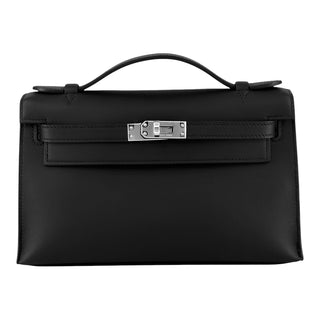 Hermès Kelly Pochette Black Swift Leather Clutch with Palladium Hardware