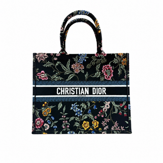 Christian Dior Black Multicolour Floral Embroidered Book Tote Bag