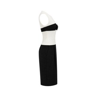Chanel Black & White Two-Tone Tweed Jacket & Bow Detail Dress Set Size FR 38