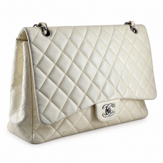 Chanel White Quilted Leather Classic Jumbo Double Flap Bag