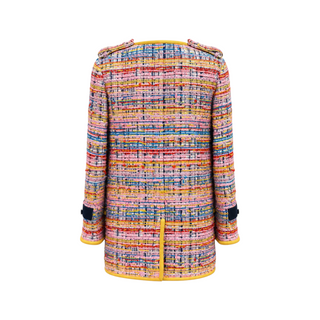 Chanel Multicolour Tweed Yellow Trim Long Jacket FR 34
