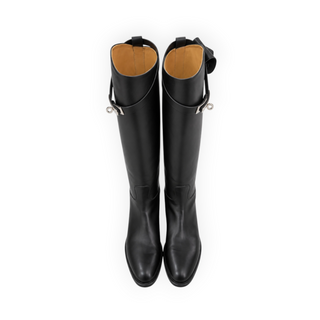 Hermès Black Box Calfskin Jumping Kelly Buckle Knee-High Boots Size EU 40