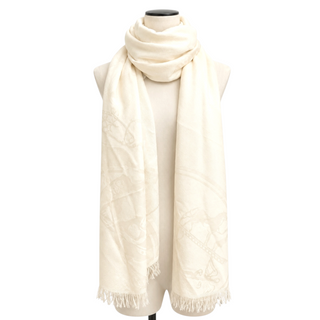 Hermès Ivory Equestrian Jacquard Fringed Stole