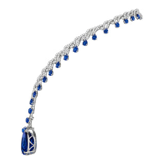 Lab-Grown Sapphire Cascade Drop Necklace in White Gold-Plated Sterling Silver