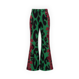 Chanel Green Black & Burgundy Cashmere Mohair Cardigan & Trousers Set Size 34