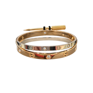 Cartier 18K Rose & White Gold Crossover Double Diamond LOVE Bracelet