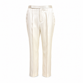 Saint Laurent Ivory Striped Silk Blouse & Trousers Set Size FR 38