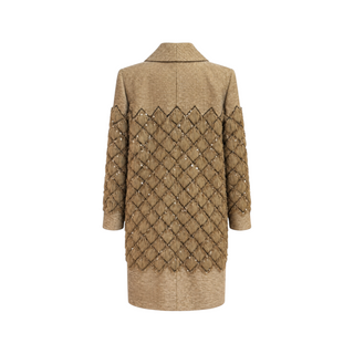 Chanel Gold Beige Embellished Diamond Quilted Long Coat FR 36