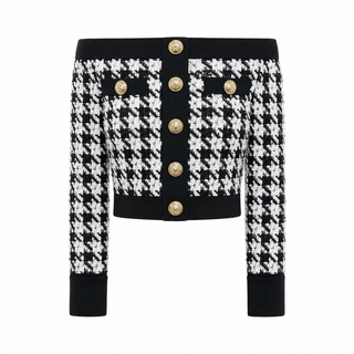 Balmain Black & White Houndstooth Knit Jacket & Skirt Set