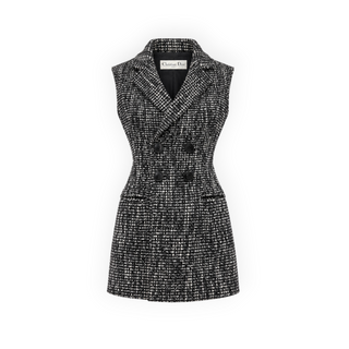 Christian Dior Black Lurex Tweed Sleeveless Double-Breasted Jacket/Dress Size 36