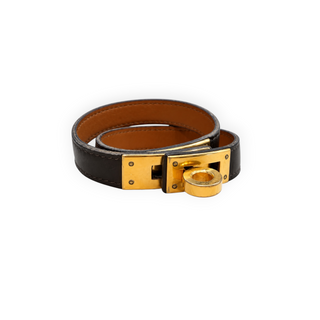 Hermès Dark Brown Leather Kelly Double Tour Bracelet Gold Hardware