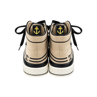 Chanel Beige and Black CC Logo Canvas High-Top Lace-Up Sneakers EU 37.5