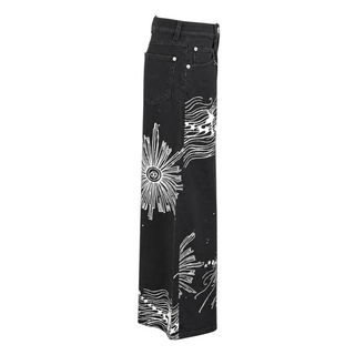 Chanel Black & White Printed Wide-Leg Jeans Size 38