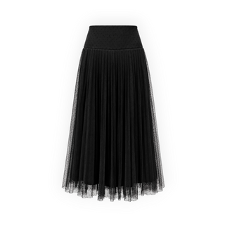 Christian Dior Black Polka Dot Tulle Pleated Midi Skirt Size FR 42